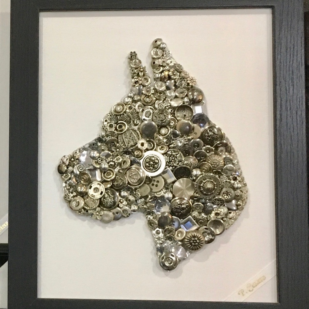 GREAT DANE dog button artwork, silver handmade